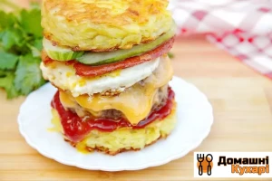 Рецепт Бургер на сніданок «Вежа на світанку» фото
