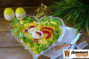 Рецепт Салат «Петушки» з куркою і помідорами фото