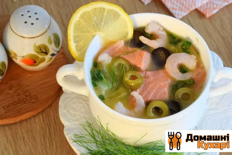 Рецепт Вершковий суп з лососем і креветками