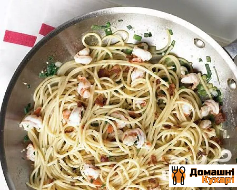 Рецепт Спагеті з креветками і беконом