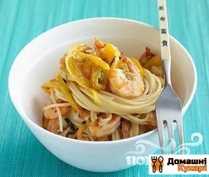 Рецепт Спагеті з креветками і овочами