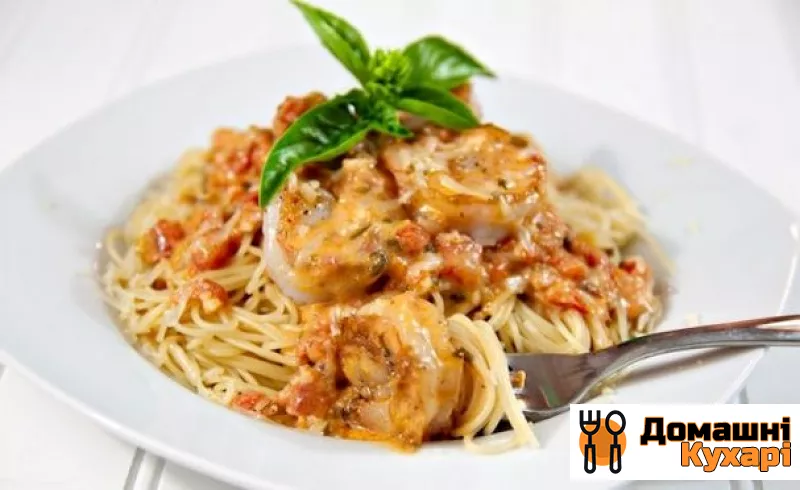 Рецепт Спагеті з креветками в вершково-томатному соусі
