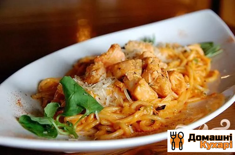 Рецепт Спагеті з лососем і грибами
