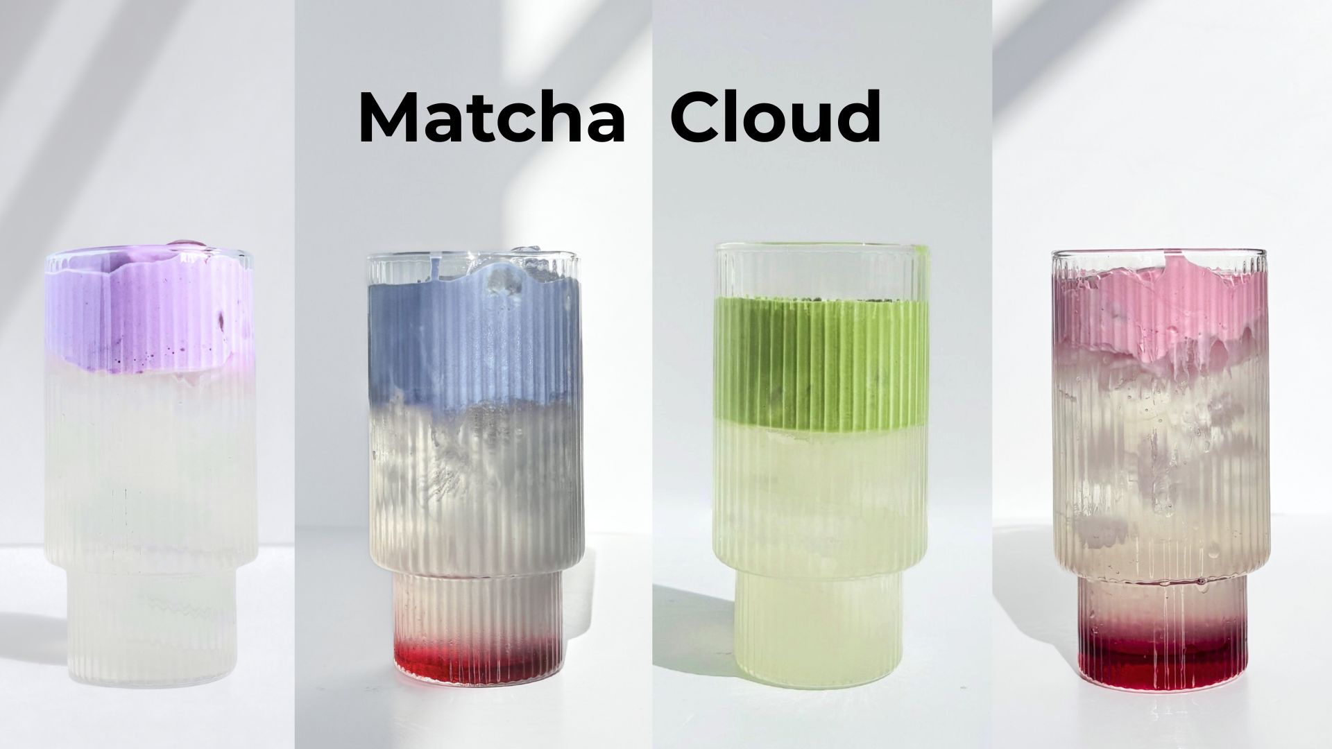 Чотири варіанти напою матча-клауд від Matcha Zen